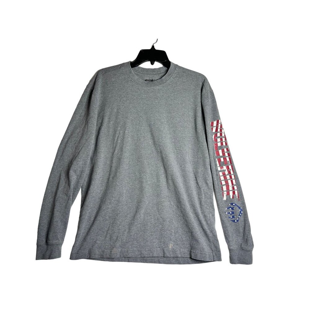 Wolverine L/S USA Flag Gray Work Tee Shirt Mens Medium